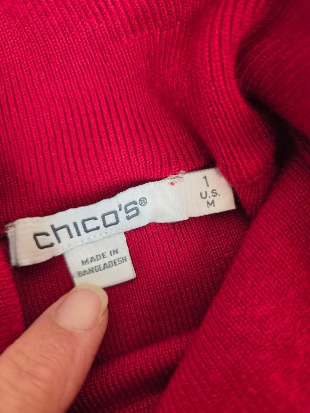 Chicos Red Mock Neck Sweater Button Detail Size M classic holiday fiesta modern - Picture 3 of 6